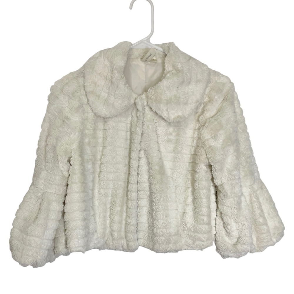 Tacera S White Faux Fur Jacket Peter Pan Collar Hook Front Coquette Glam Holiday